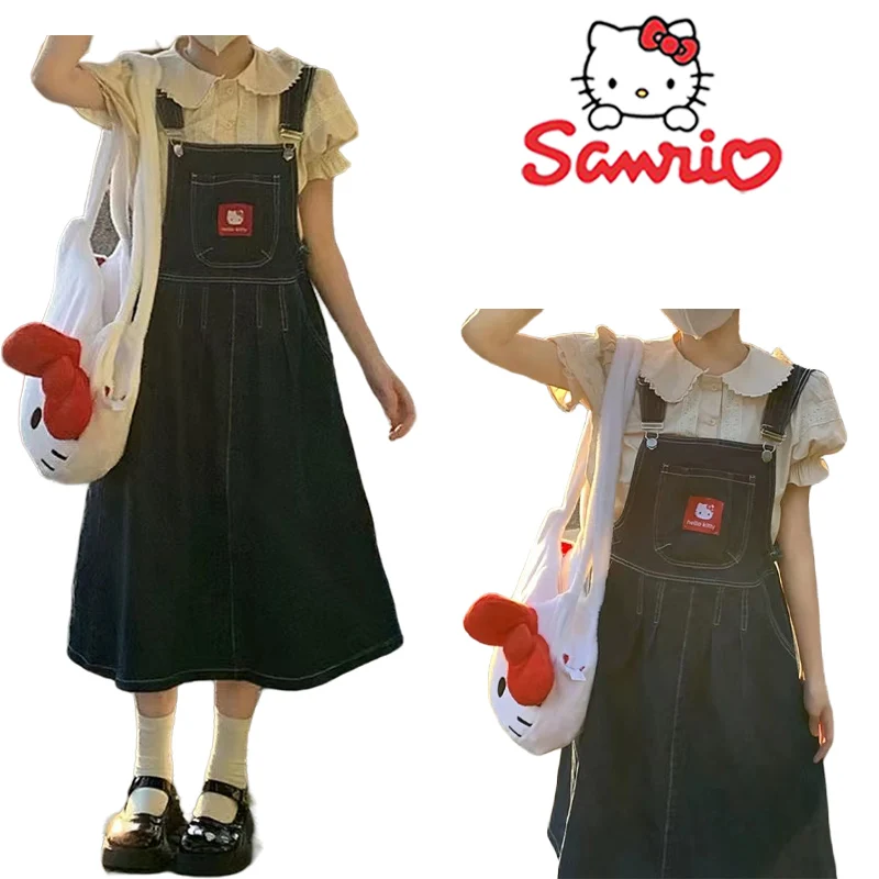 

Sanrios Hellokittys подтяжки костюм аниме милая мультяшная рубашка Повседневная дикая кавайная Весенняя и летняя юбка Jk Лолита стиль