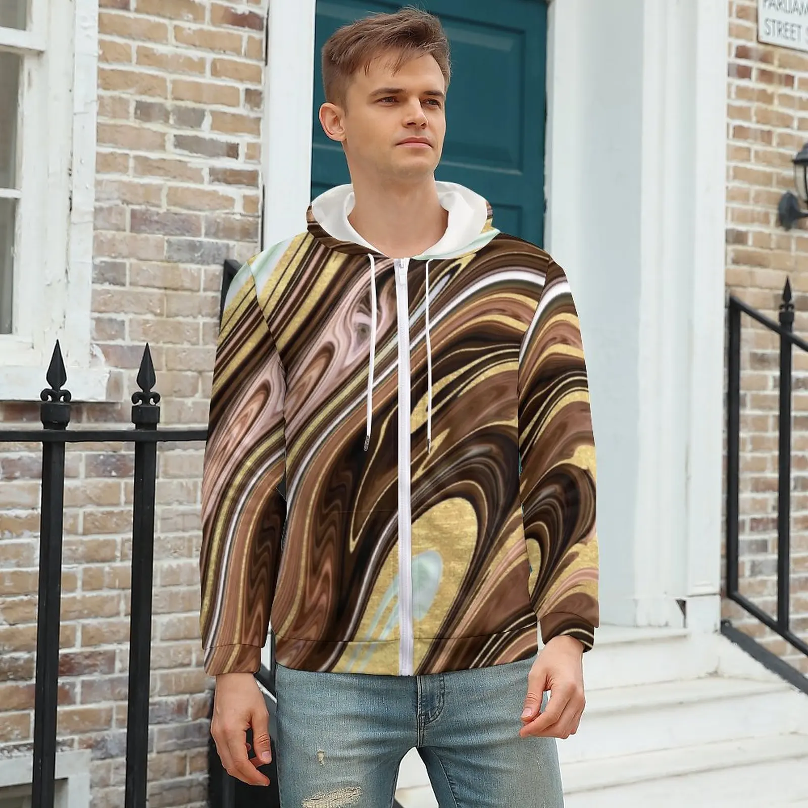 

Colorful Liquid Hoodie Marble Ink Swirls Warm Hoodies Full Print Men Zip Up Hoodie Men Plus Size XXXL