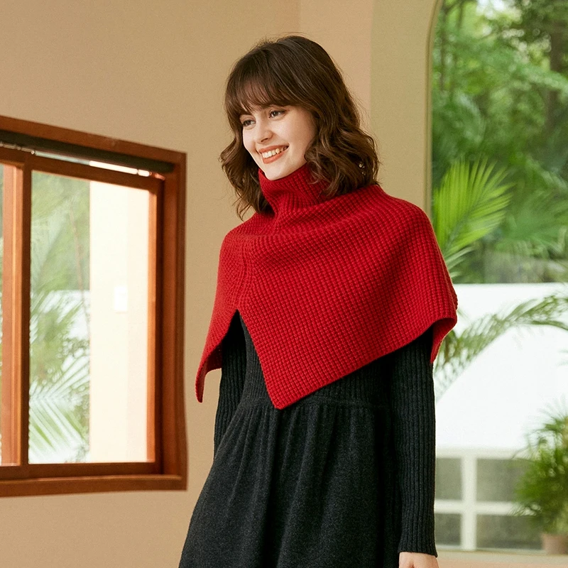 

Осень-зима 100%, кашемировый вязаный шарф с разрезом для защиты шеи, накладки на плечи и шею с высоким воротником