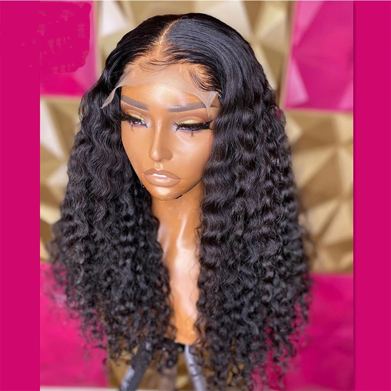 180%Density 26Inch Long Kinky Curly Synthetic Lace Front Wig For Black Women With Baby Hair Heat Resistant Fiber Hair Daily Wig