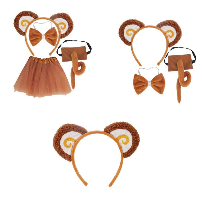 

Animal Monkey Costume Set Monkey Ear Headband Tail Halloween Costume Cosplay Party Children Day Stage Performances Prop