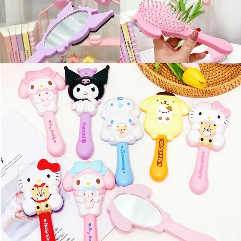 

Kawaii Sanrioed массажная подушка безопасности Расческа My Melody Cinnamoroll Kt Kuromi ручное зеркало для макияжа мультфильм девушки парикмахерская расческа ...