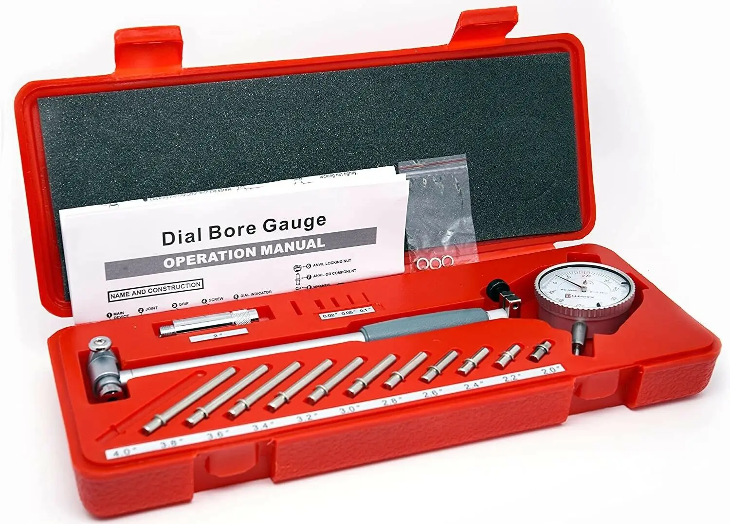 

Dial Indicator Bore Gage 0.001" Gauge 2"to 6" Measuring Range Deep Engine Hole Cylinder Measurement 0.10" 0.05" 0.02" Spacers