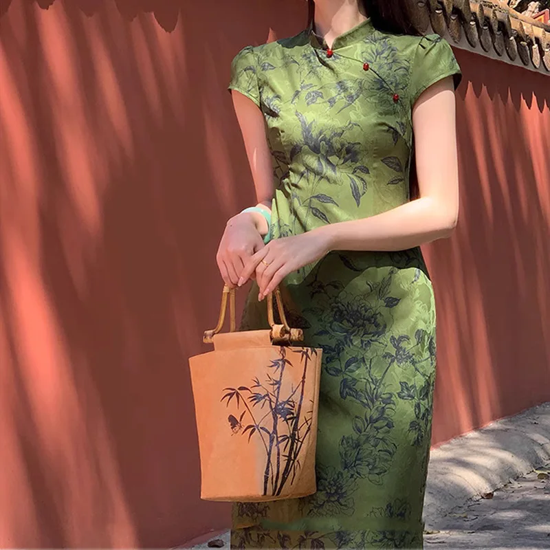 Женское длинное жаккардовое платье-Ципао в стиле ретро