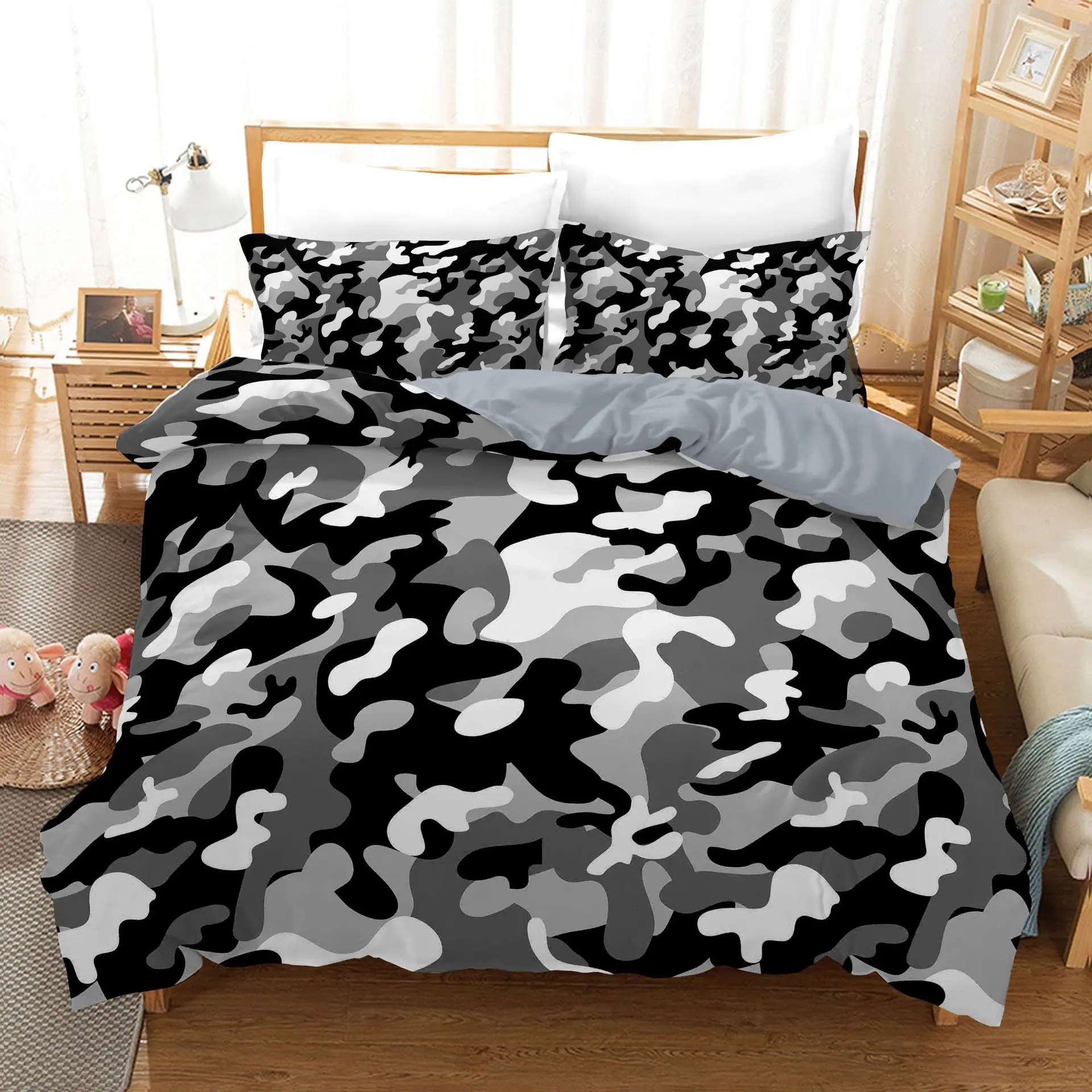 Camo Duvet Cover Set Camouflage Concept Concealment Bedding King Size Grey Black Twin Comforter For Kids Teens Adults