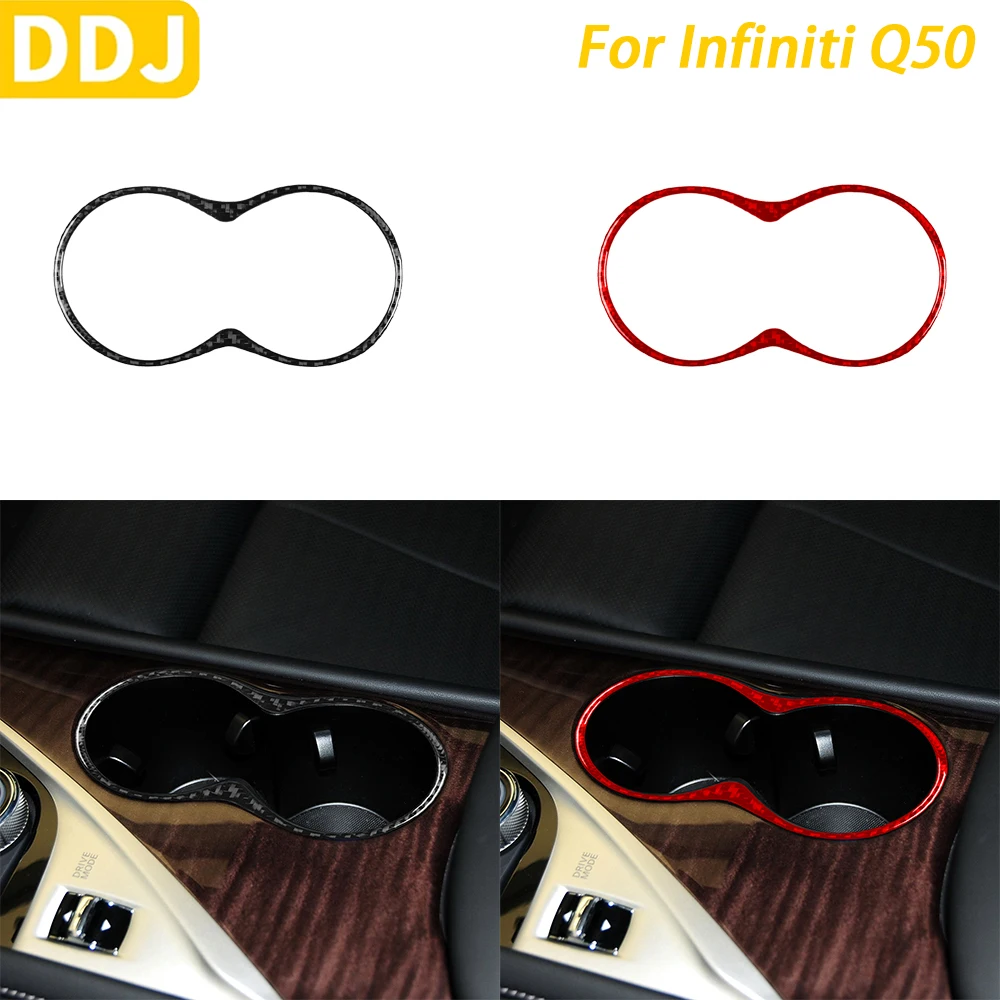 For Infiniti Q50 2014-2020 Car Accessories Real Carbon Fiber Water Cup Holder Frame Panel Trim Cover Interior Decoration Sticker