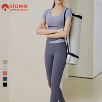 two piece yoga set women gym clothes high impact short t shirt and tights woman set clothing gym female fitness suit