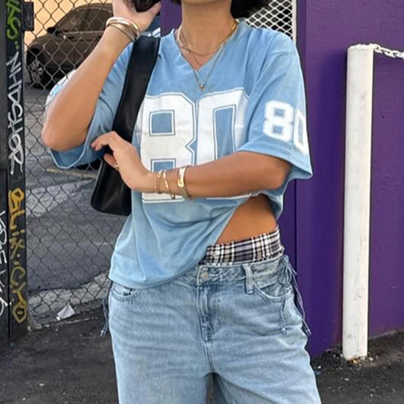 IAMHOTTY Женская Футболка Оверсайз С Цифровым Принтом Базовый Летний Повседневный