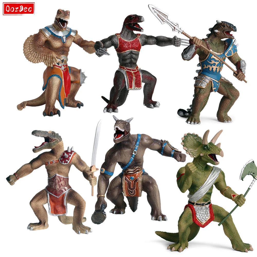 OozDec Dinosaurs World Simulation Warrior Jurassic T-REX Spinosaurus PVC Animals Model Action Figures Soldier Arms Toy Kids Gift