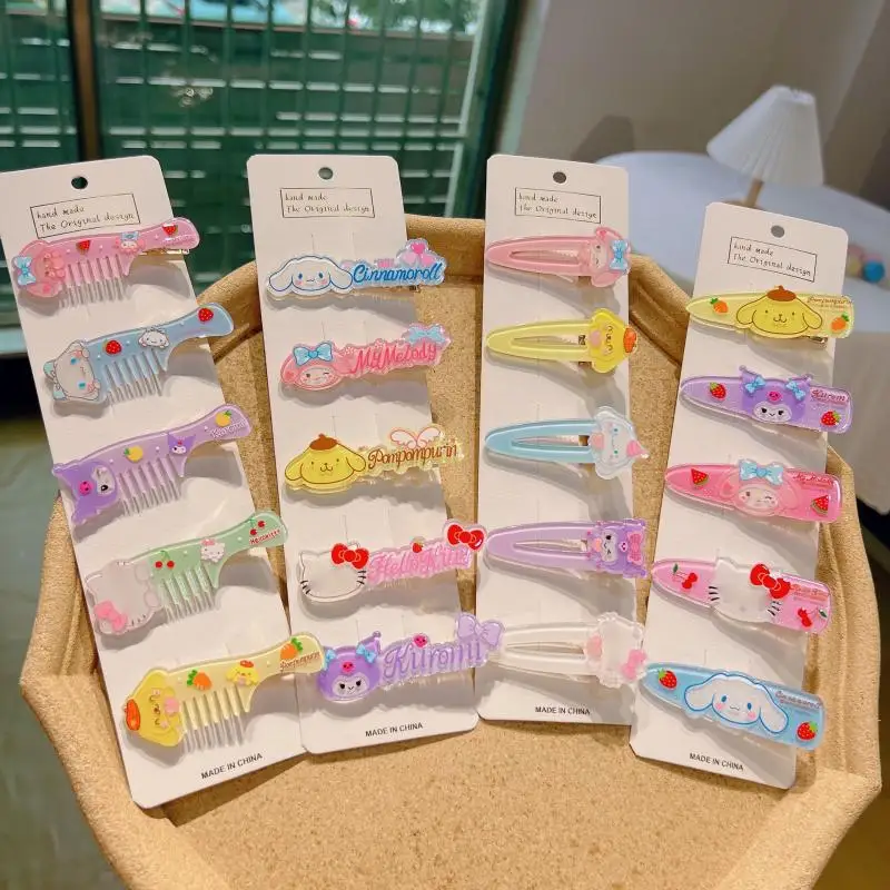 

5Pcs Kawaii Hairpin Sanrios Anime Hello Kitty Cinnamoroll Cute Kuromi My Melody Cartoon Hair Accessories Toys for Girls