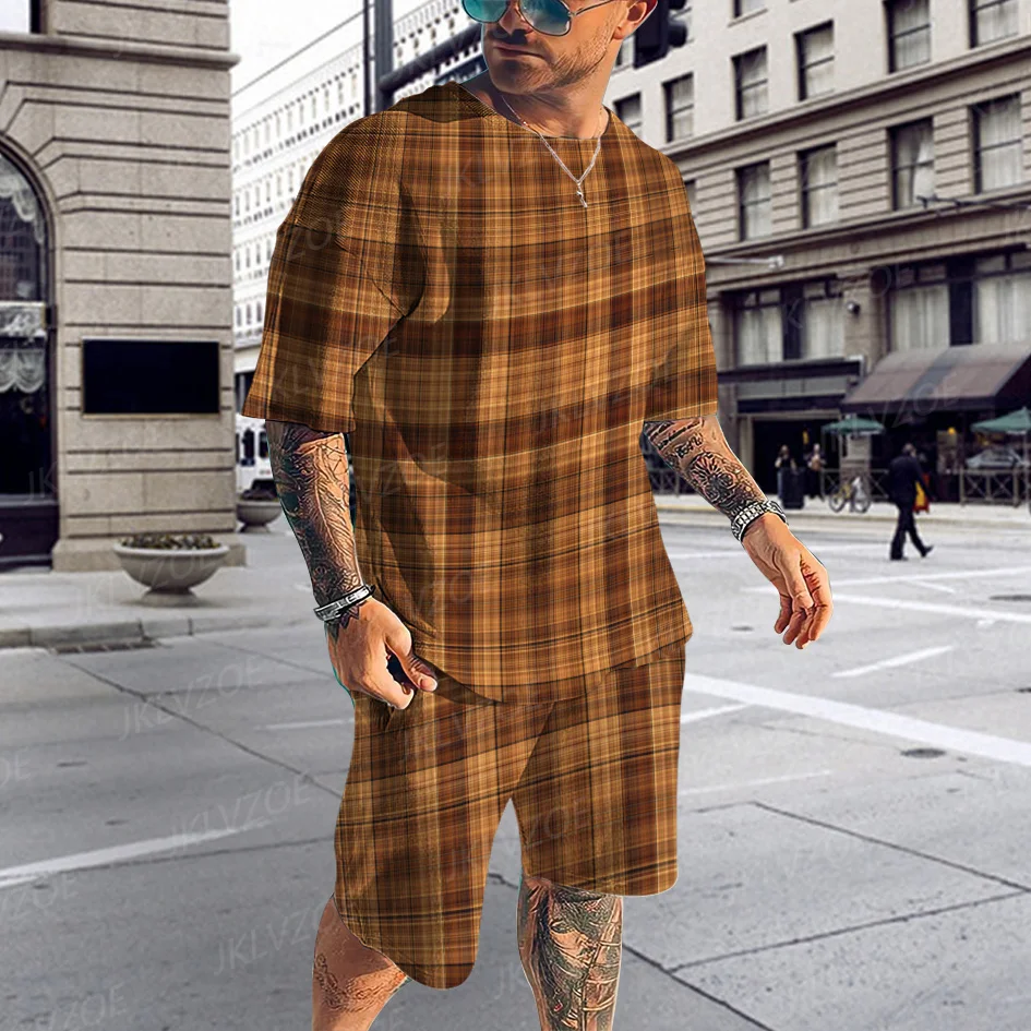 New Summer Fashion Men's T-shirt Suit Brand Men's Short Sleeve Top + Shorts Two-piece Beach Streetwear Outdoor Sports Wear