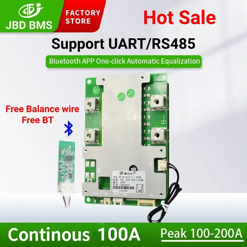 JBD Smart BMS 6S 8S 10S 16S 100A BMS LiFeo4 литиевая батарея Bms 24В 36В 48В балансировочная плата бесплатно BT для электрического велосипеда
