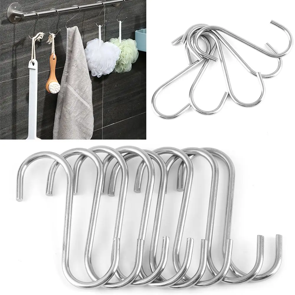 

5/10/20pcs S Shaped Hook Kitchen Household Hanger Storage Holders Organizer Stainless Steel Hooks & Rails