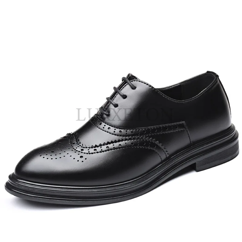 

Platform High Heel Height Increase Casual Men Brogue Genuine Leather Shoes Man Oxford Dress Shoes Elevator Formal Shoes