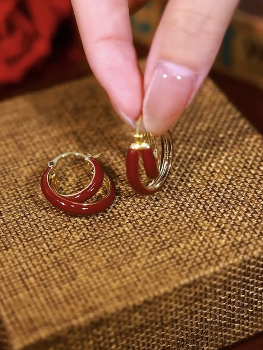 Французские серьги-кольца в стиле ретро Ankela красные контрастные цвета глазурь