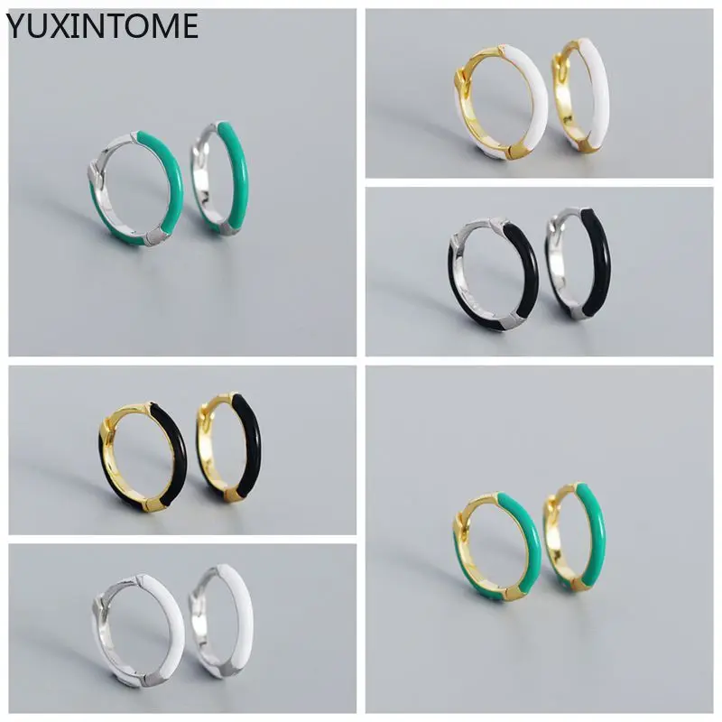 

YUXINTOME 925 Sterling Silver Needle Gold Plated Zircon Colorful Candy Enamel Hoop Earrings For Women Huggie Hoop Jewelry Gift