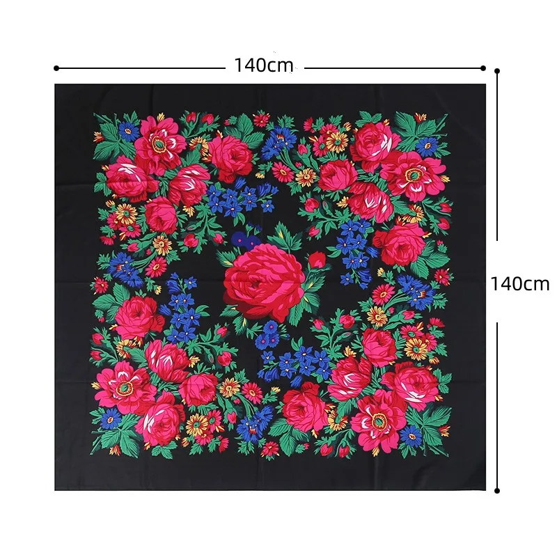 Русский квадратный шарф для женщин 140*140 см ретро-бандана с цветочным принтом