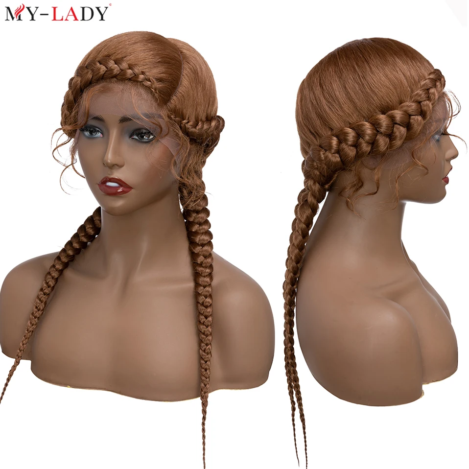My-Lady Synthetic 24'' Braided Lace Front Wig With Baby Hair Dutch Cornrow Braids Lace Wigs For Black Women Box Braids Afro Wig