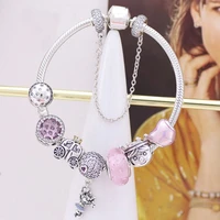 2020 new 925 sterling silver pink bubble glass balloon pendant fashion snake bone beaded suit bracelet