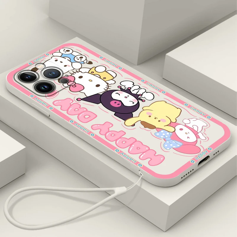 

Kuromi Melody For Apple iPhone 14 13 12 Mini 11 Pro XS MAX XR X 8 7 6S SE Plus Silicone Liquid Rope Phone Case Coque Capa Fundas
