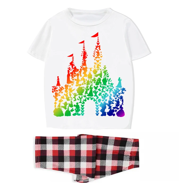 Family Matching Pajamas Exclusive Design Rainbow Castle White Pajamas Set
