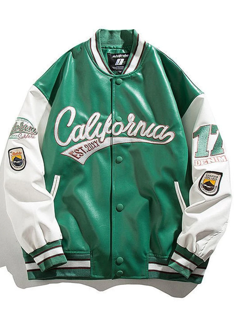 Бейсбольная куртка из искусственной кожи в стиле хип-хоп мужское пальто ретро