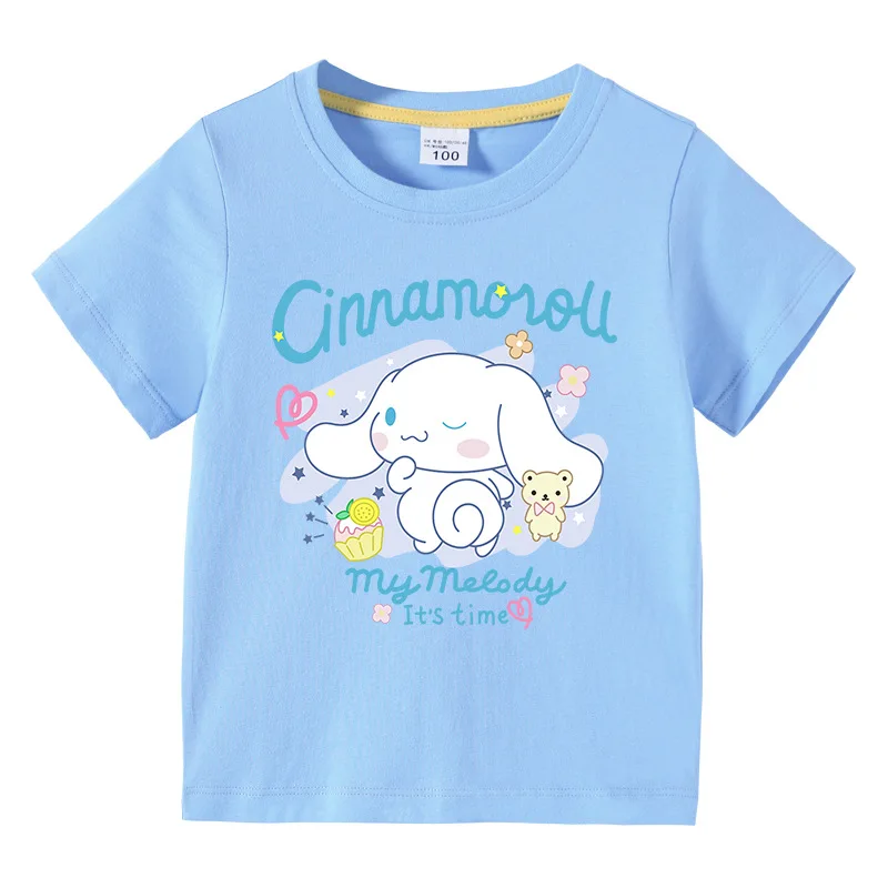 

New Summer Children's Clothes Short Sleeve T-shirt Baby Boys Girls Kawaii Cartoon Cinnamoroll T-shirt Top Cotton Tees 80-150cm