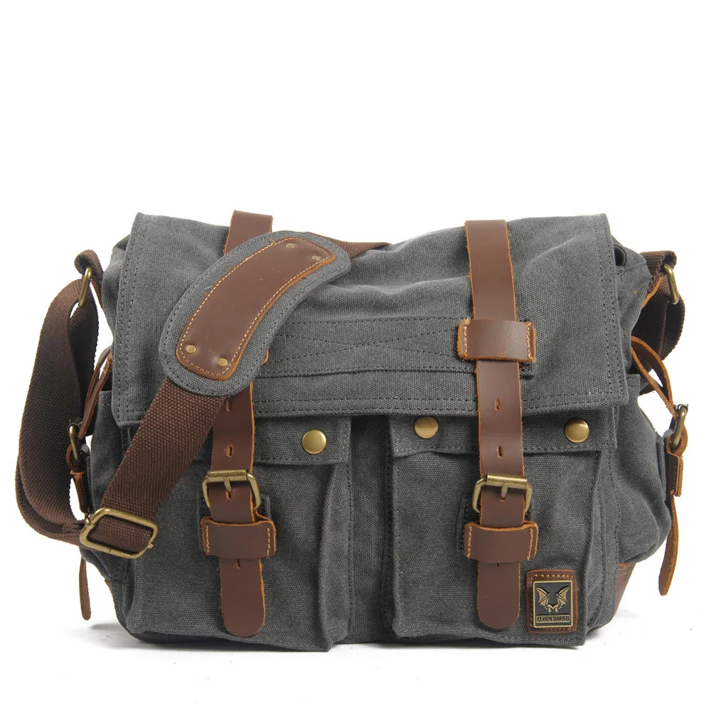 

Vintage Canvas splicing real leather bag Single Shoulder Messenger Bag casual photography waterproof liner SLR Camera Bag