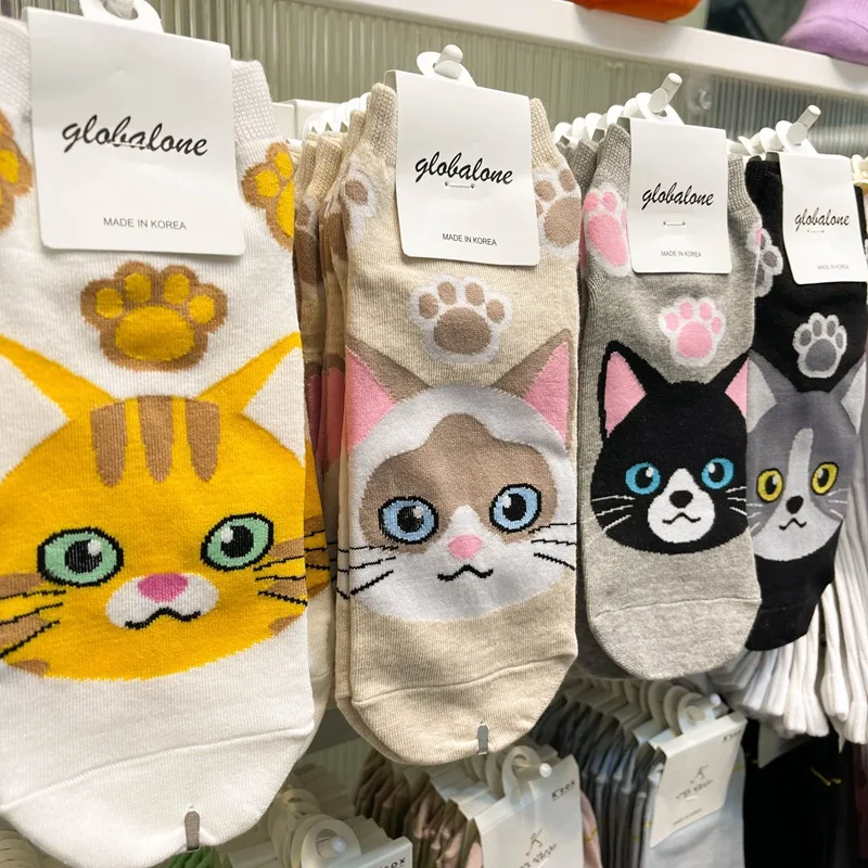 1/5Pairs Cotton Short Sock Cartoon 3D Cat Dog Print  Animal Socks Harajuku Kawaii Women Girls Anklet Socks Breathable Casual Sox