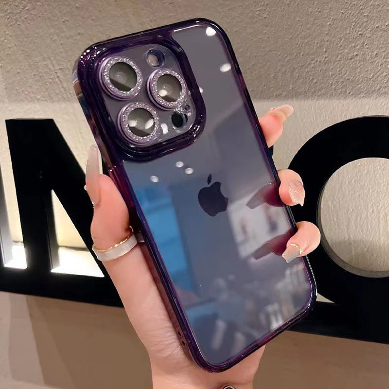 

For iPhone 14 Case Luxury Glitter Diamond Clear HD Case For iPhone 14 Pro Max 13 12 11 Plus Lens Protection Plating Armor Cover