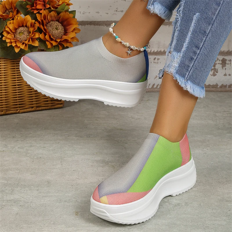 Women's Casual Mesh Breathable Sneakers 2023 Spring Autumn Fashion Slip on Round Toed Platform Walking Shoes Zapatos De Mujer