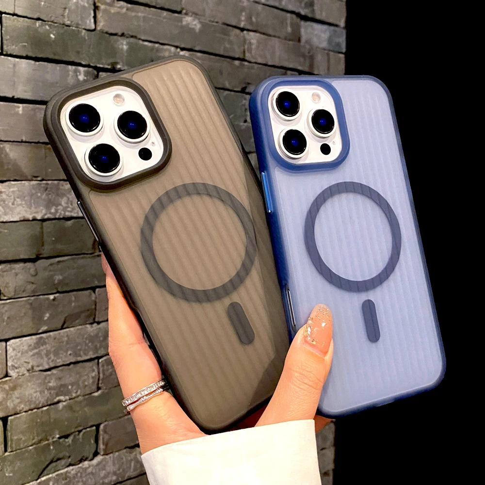 Матовый жесткий чехол с гофрированной текстурой для iPhone 16 15 14 13 12 11 Pro Max чехлы Magsafe