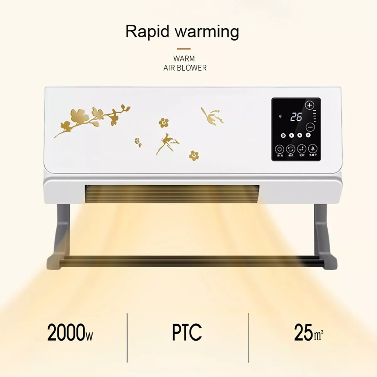 

2000W Wall Mounted Electric Air Conditioner Heater Fan Heating 3S Heating Room Bathroom Waterproof Clother Dry Remote Control