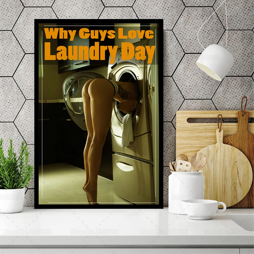 

Плакат с сексуальной леди, почему парни любят стирку, Картина на холсте, Сексуальная Поза девушки, печать, декоративная картина