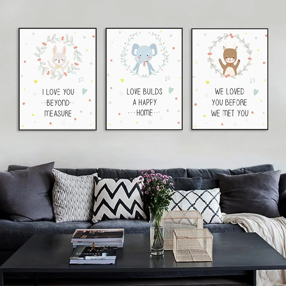 

Angel's Art Unframed Modern Kawaii Animals Bear Elephant Quotes Print Kid's Room Decor Canvas Painting