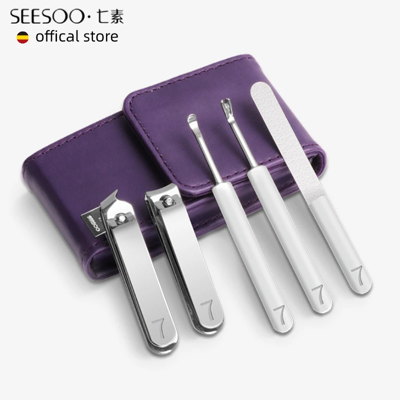 

Seesoo Manicure Set Fingernail Clippers Scissors Nail File Dead Skin Push Set Nail Cutter Grooming Tool With Leather Case Kit