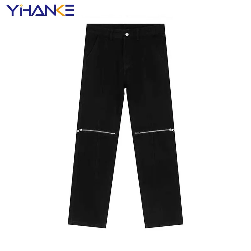 

Мужские джинсы на молнии, черные прямые свободные джинсы в американском стиле