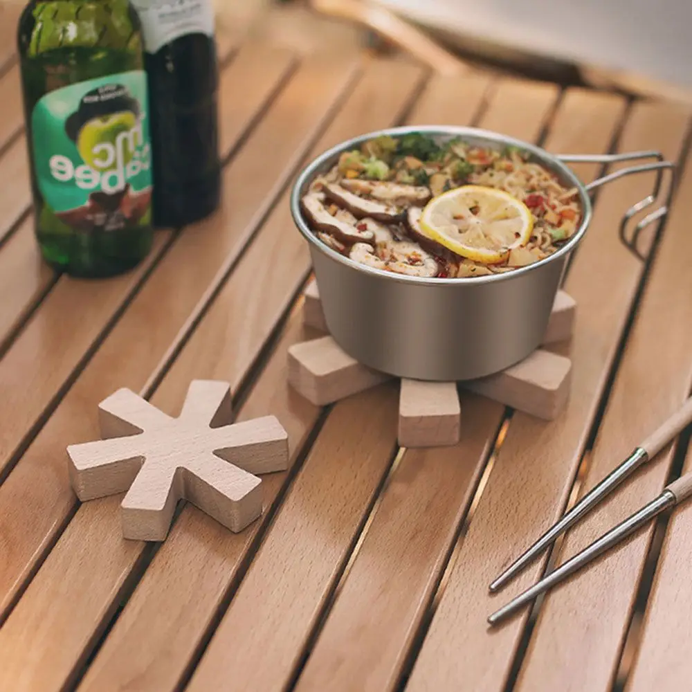 

Snowflake Insulation Pad Beech Wooden Outdoor Insulation Pad Vintage Simple Table Decoration Anti-hot Mat Outdoor Tools