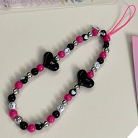 black heart beaded mobile phone chain lanyard cell phone case accessories pendant wholesale