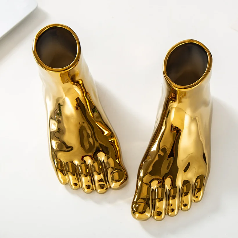 

2Pcs/European style gold plated ceramic foot vase decoration