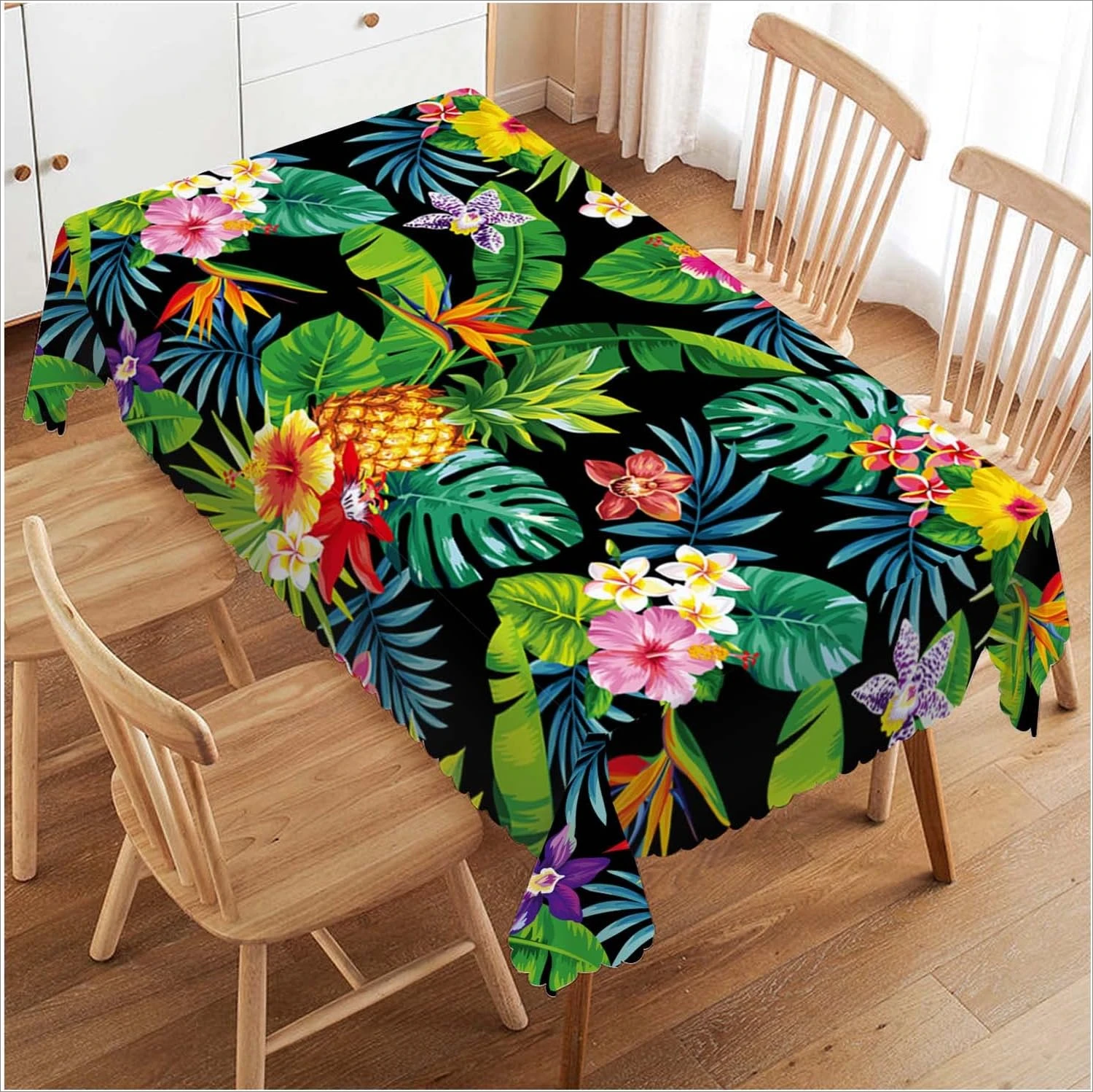 Летние пальмовые листья, цветы, прямоугольная водонепроницаемая скатерть, декор для вечеринки, многоразовая кухонная обеденная скатерть, декор для патио и кемпинга
