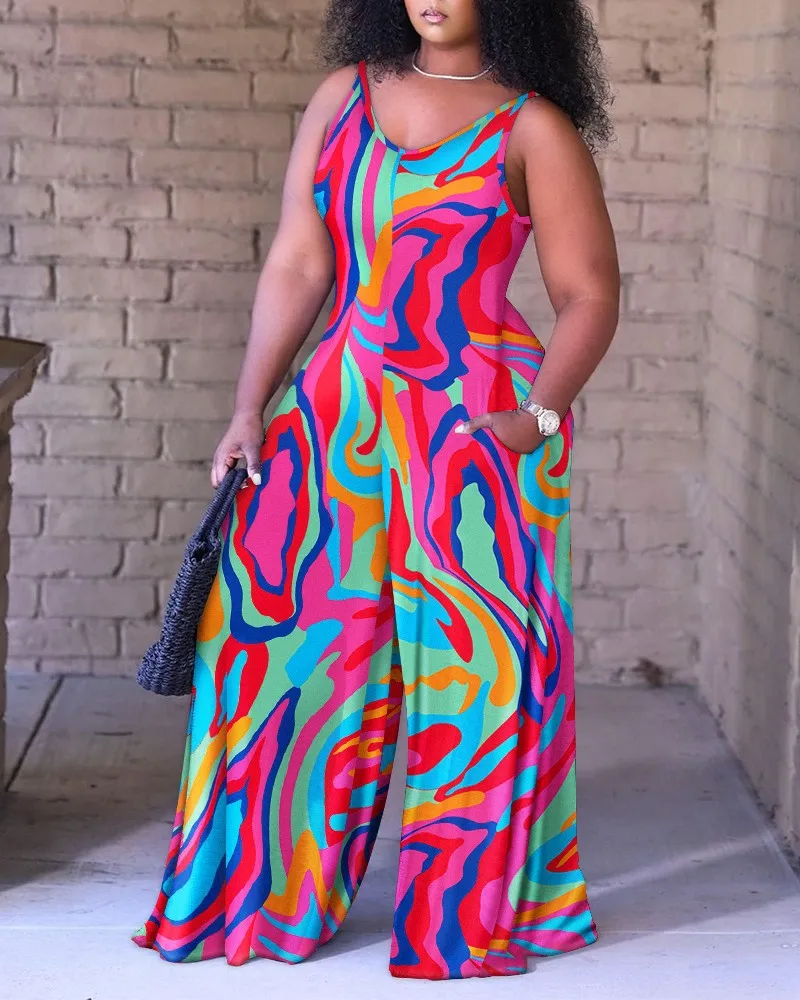 

New European and American Fashion Printing Loose Strap Sleeveless Jumpsuit 2023 Summer Leisure Commuter New Women's Jumpsuit