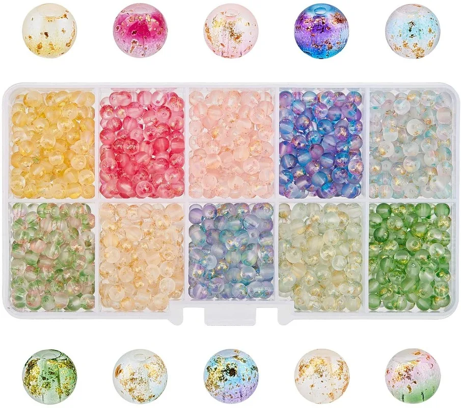 

1200PC 4mm Spray Painted Round Glass Beads 10 Colors Frosted Glass Loose Beads with Storage Box for Necklace Bracelet Making