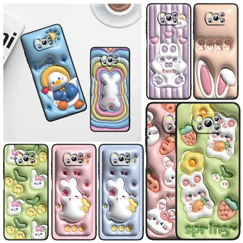 

Not 3D Cartoon rabbit Phone Case For Xiaomi Mi Poco X5 X4 X3 NFC F4 F3 GT M5 S M4 M3 M2 C50 Pro C3 5G Black Cover