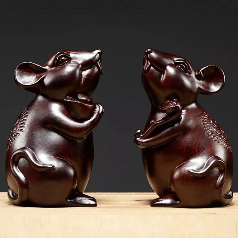 

Мышь из черного дерева с изображением китайских зодиаков, резьба по дереву для украшения дома, гостиной, офиса, артефакт, скульптура, современное искусство