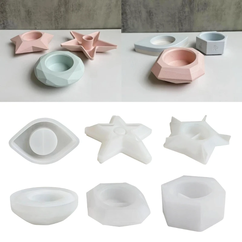 

Star Eyes Hexagonal Candlestick Silicone Mold Holder Plaster Drip Mirror Mould Silicone Molds for Epoxy Resin