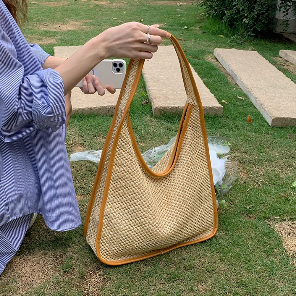 

Women Clutch Bag Large Hand-woven Shoulder Bag Casual Armpit Bag Soft Retro Summer Shopping Purse Travel Bag