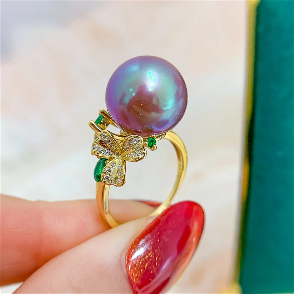 

S925 Sterling Silve DIY hand pinto ring paste ring face half hole bead needle inlaid pearl opening ring accessories