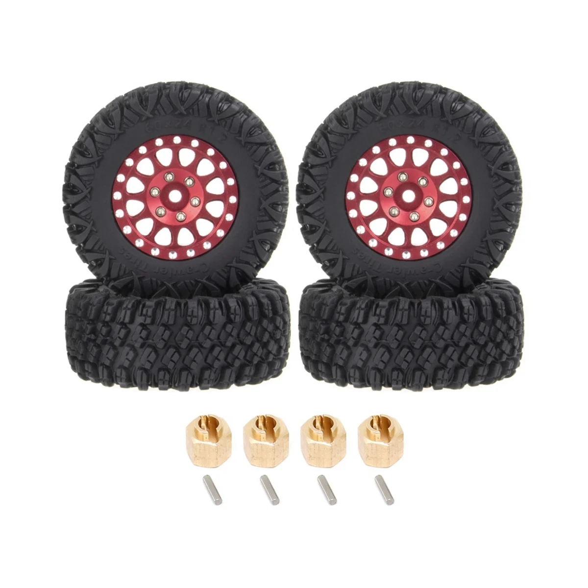 

4 шт. 64x24 мм, 1,2 дюйма, металлический брелок для обода колеса, Набор шин для радиоуправляемого гусеничного автомобиля 1/18 1/24, Axial SCX24, AX24, TRX4M, FCX24, красный
