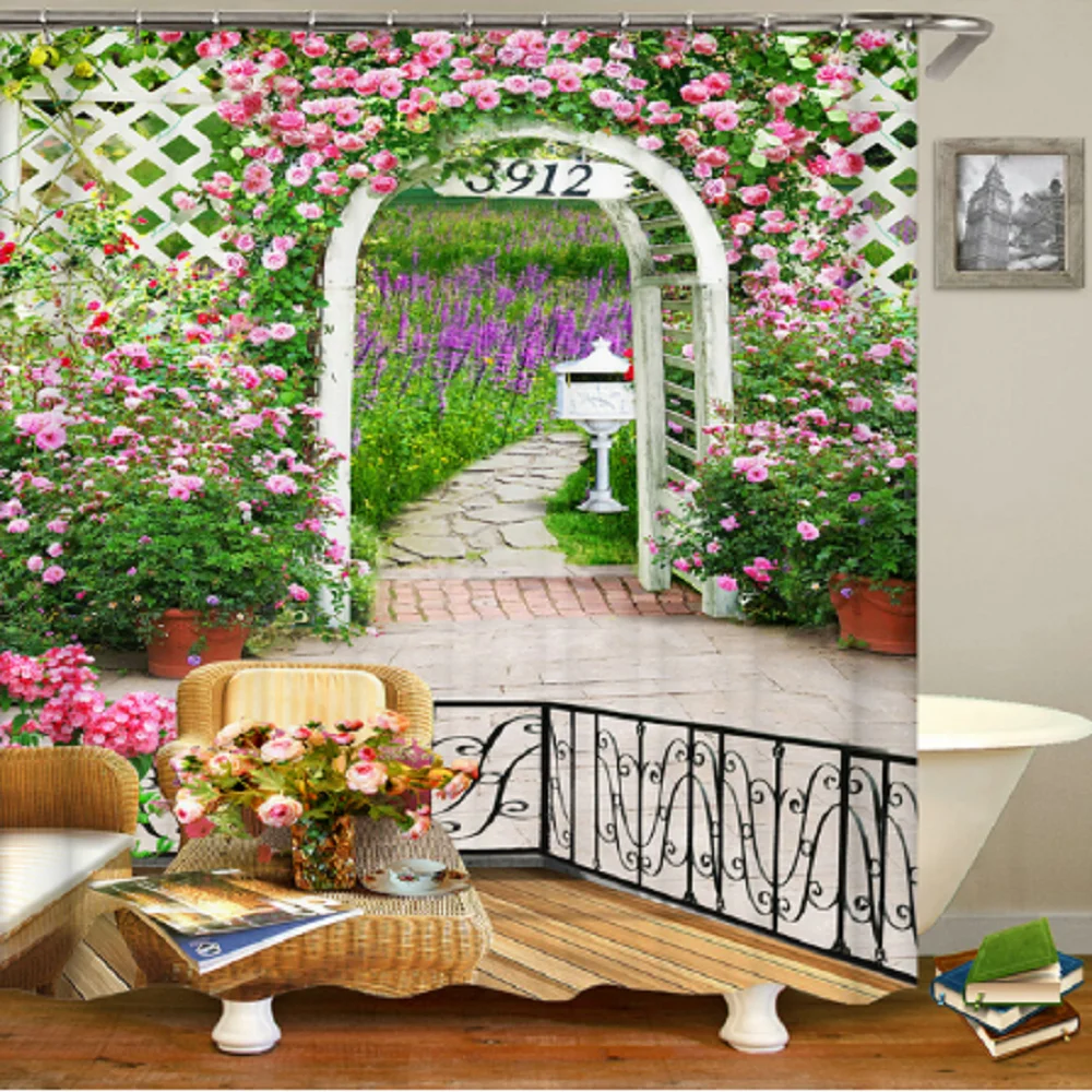 Настенная душевая занавеска с цветами Изогнутая Дверь цветной цветок домашний